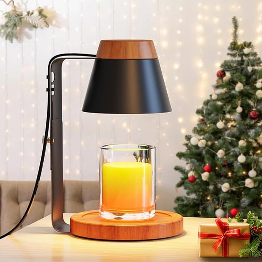 Candle Warmer Lamp with Timer, Stepless Dimmable Candle Lamp Warmer, Electric Candle Warmer Adjustable Height, Wax Warmer for Scented Wax with 2 Bulbs, for Festival&Home Decor (Black Mini)