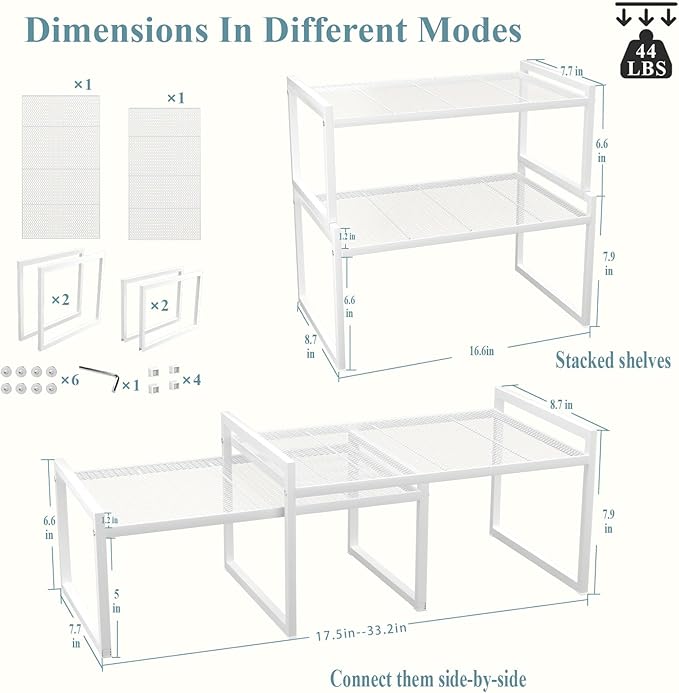 Set of 2 Kitchen Cabinet Organizer Shelf Stackable Sturdy Metal Counter Countertop Pantry Storage Rack
