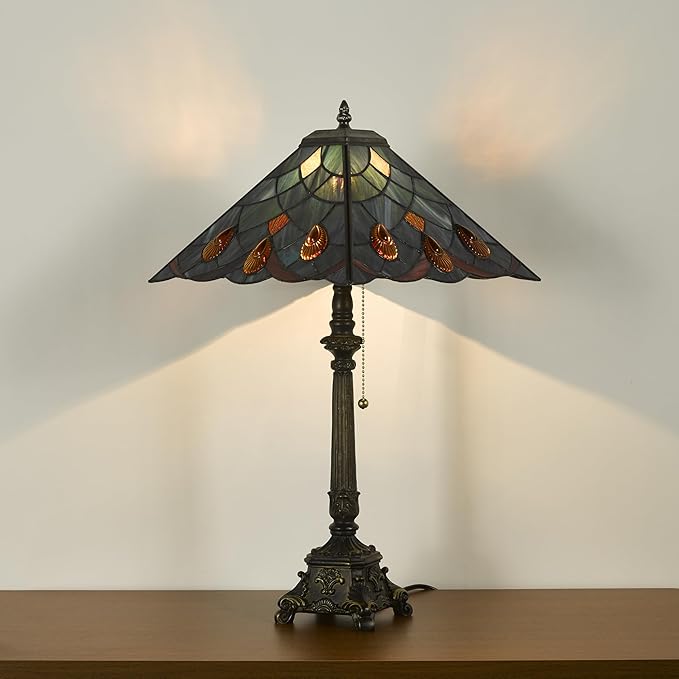 Tiffany Table Lamps Sea Blue Stained Glass Crystal Style Mission Desk Lamp 12X12X24 Inch Bronze Resin Base