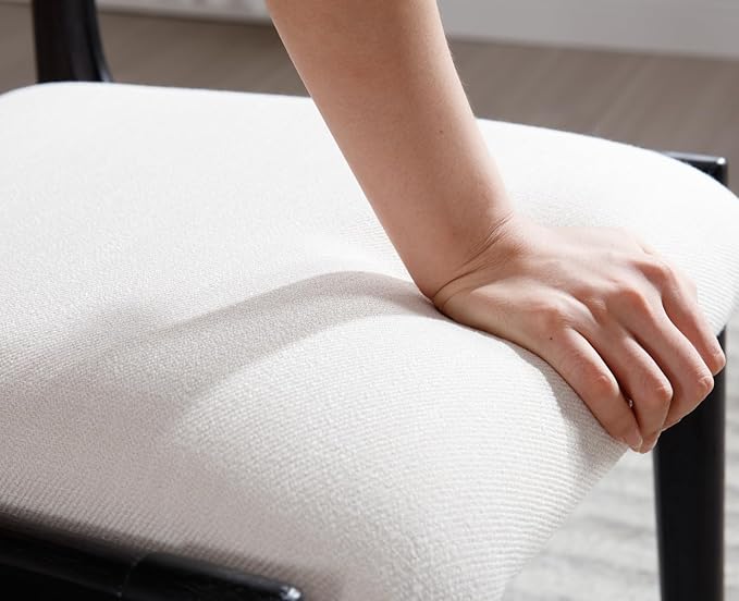 EALSON Farmhouse Rattan Dining Chairs Set of 2 Modern Mid Century Dining Room Chairs Upholstered Linen Kitchen Side Chairs with Cane Back/Black Wood Frame for Living Dining Room,Beige