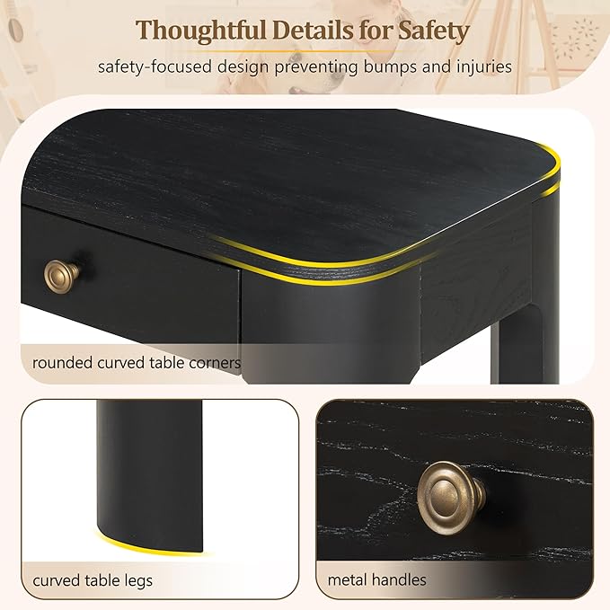 Merax 52" Console Table with 3 Drawers, Rustic Entryway Table with Curved Corners, Narrow Long Sofa Table for Living Room, Hallway, Entrance, Behind Couch, Foyer, Sturdy Thick Legs, Black