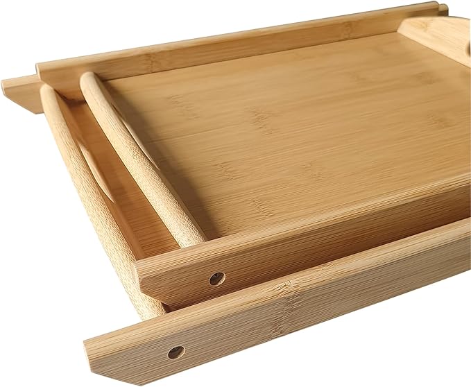 Bamboo Serving Tray Rectangle Platter Breakfast Dinner Food Bed Tray for Eating Kitchen Restaurants (1, 15" x 10.2" x 1.2" (with Handle))