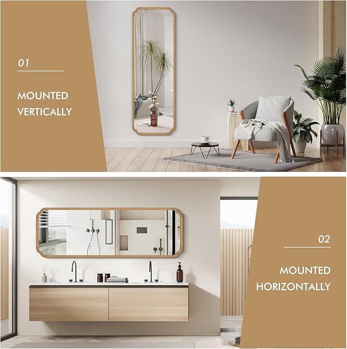 WallBeyond Full Length Mirror Wall Mounted 71"x24", Rustic Wooden Frame Floor Mirror, Large Full Body Mirror for Bedroom, Leaning or Hanging Against Wall (Naturl Solid Wood)