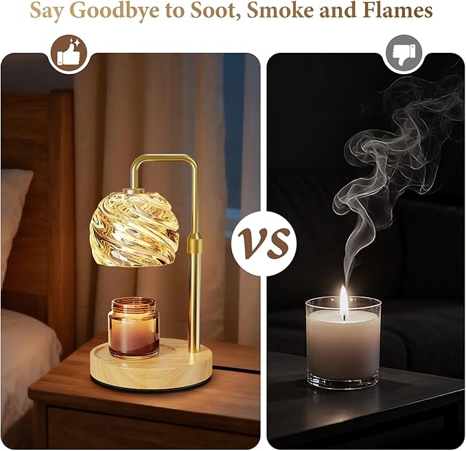 WarmEmbrace Candle Warmer Lamp with Timer for Jar Candles - Dimmable, Height and Brightness Adjustable Electric Wax Warmer Gold, 2 Bulbs Included, House Warming Gift & Vintage Home Decor
