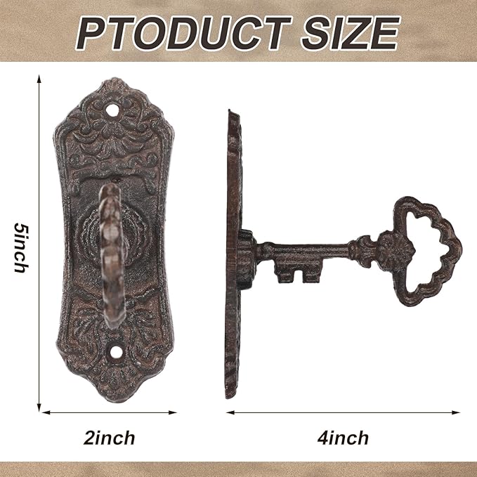 2 Pack Decorative Vintage Cast Iron Wall Hooks Vintage Key Wall Holder for Hanging Coats Key Bags Hats Towels Hanger Rustic Farmhouse Decor