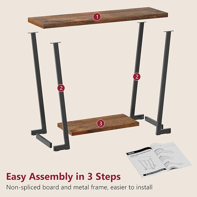 Tajsoon 2 Tier Narrow Console Table Rustic, 31.5'' Industrail Entryway Table with Storage, Thin Sofa Table with Gemometric Frame for Hallway, Living Room, Foyer, Entrance, Rustic Brown