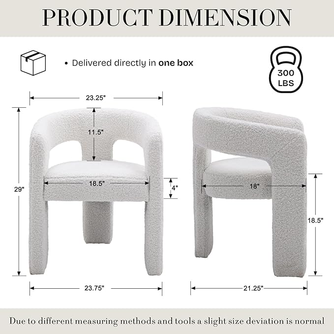 Modern Sherpa Barrel Dining Chair Upholstered Faux Fur Dining Room Chair with arm Comfy Accent Side Chair for Kitchen/Living Room/Reception, White