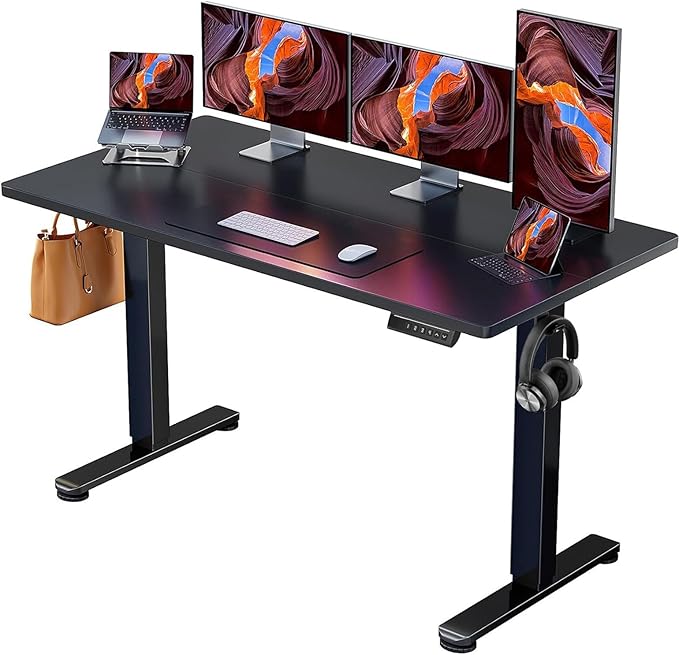 ErGear Height Adjustable Electric Standing Desk, 63 x 27.5 Inches Sit Stand up Desk, Large Memory Computer Home Office Desk with Two-Piece Desktop (Black)