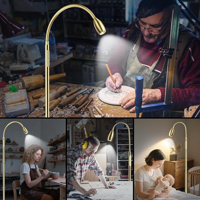 Reading Floor Lamp, 72" Tall LED Lamp with Flexible Gooseneck, Dimmable Zoomable Spotlight, Adjustable Color Beam Standing Lamp, Touch & Remote Control, Task Craft Bedroom Living Room (Light Gold)