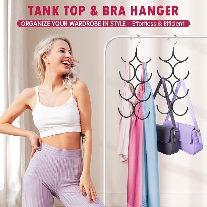 DOIOWN Tank Top Hanger,4 Pack Space Saving Hangers Bra Camisole Hanger,Small Closet Organizers and Storage for Dorm & Apartment Holds Camisoles,Bras,Scarfs,Ties,Belts