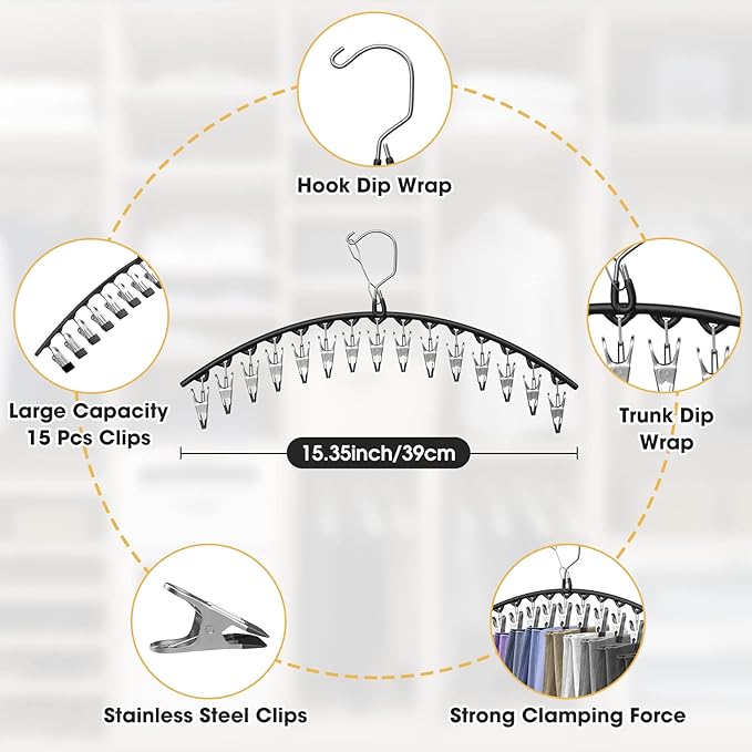 Upgrade Skirt Pants Hangers with Clips, Metal Legging Organizer for Closet with 15 Cilps Holds 60 Leggings/Shorts/Jeans/Skirts Pants Hangers Space Saving Closet Organizers and Storage, Black 4Pack