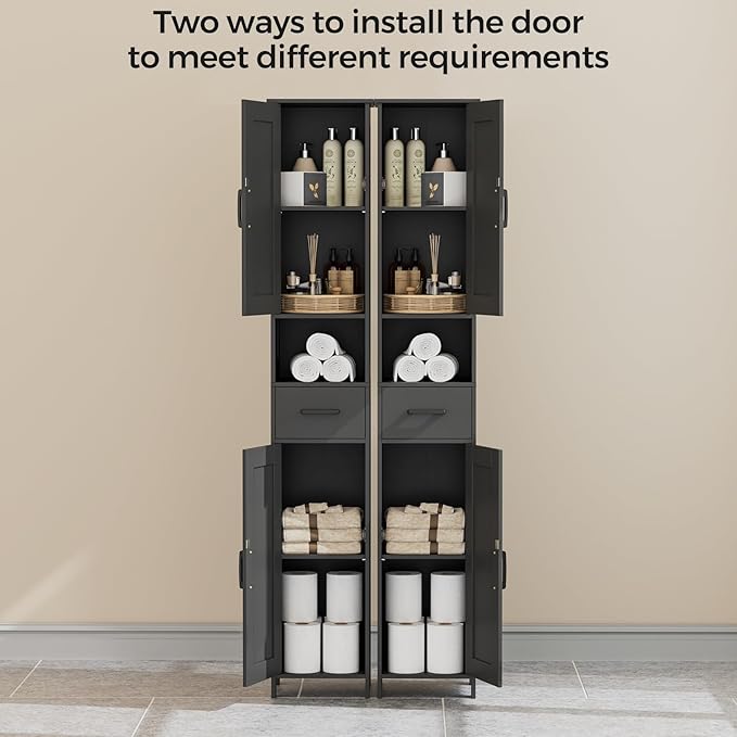 Homhedy 67" H Tall Bathroom Storage Cabinet with 2 Barn Doors and 1 Drawer, Narrow Storage Unit, Adjustable Shelves, Floor Cabinet for Bathroom, Living Room, Entryway, Kitchen, Black, (11.8" W)