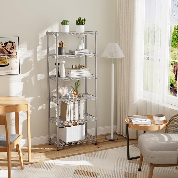 5 tire Shelves Storage Wire Shelving Unit Metal Shelf Adjustable Organizers Storage Shelving with Wheels for Bathroom Laundry Room Kitchen Pantry12”D x 22”W x 69”H Silver