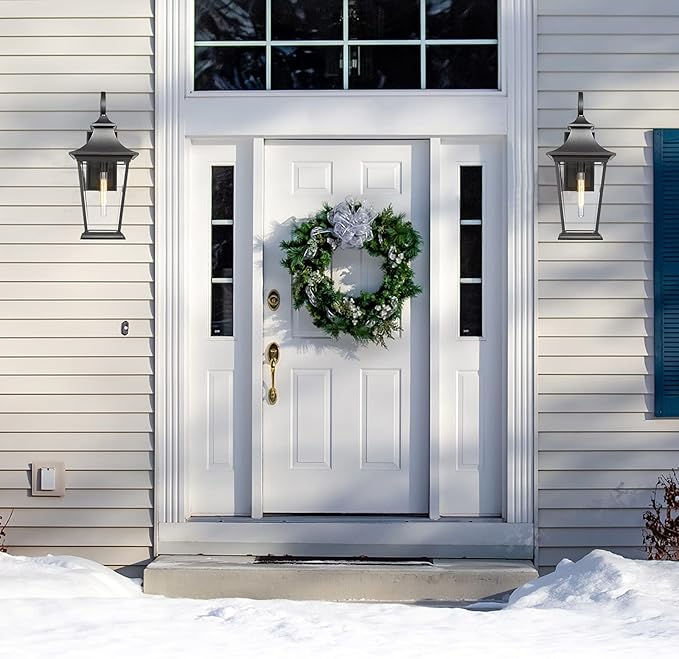 Emliviar Large Outdoor Wall Light, 25" Modern Front Porch Light for House, Clear Glass in Black Finish, XE220B BK