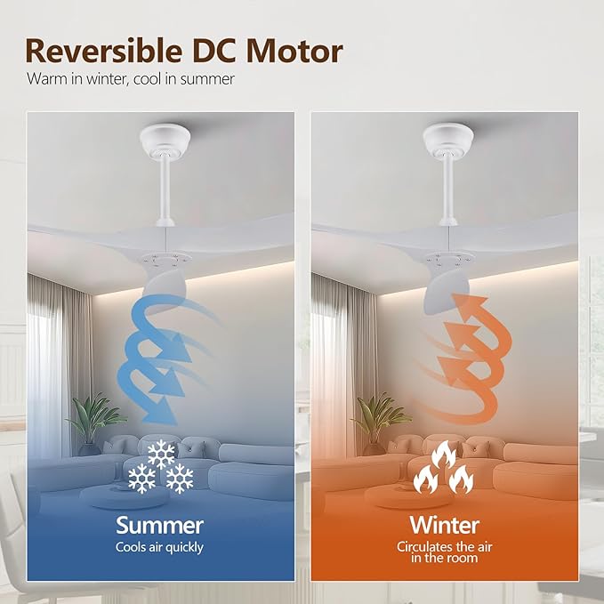 72 inch Ceiling Fan no Light, Quiet Reversible DC Motor Wood Ceiling Fan Without Light, White Modern Ceiling Fan with Remote Control for Outdoor Indoor Farmhouse Patios
