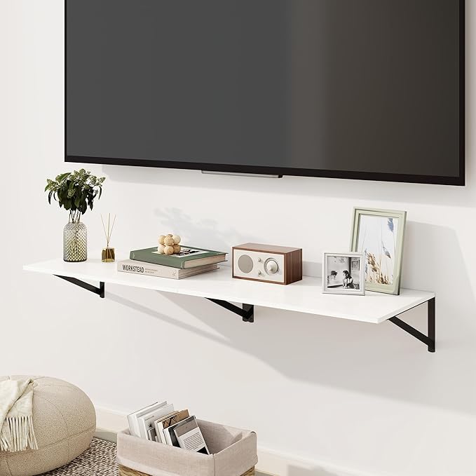 Fun Memories Floating Shelves for Wall, 12 Inch Deep Floating Shelves Set of 2, 24W x 12D Large Wall Shelf with Sturdy Metal Brackets for Living Room, Bathroom, Bedroom and Kitchen, White