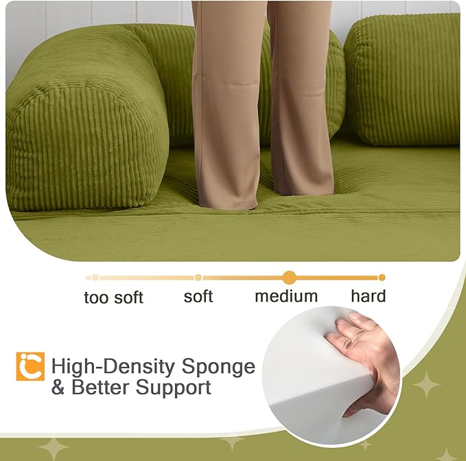 COMAX Folding Sofa Bed Queen, 4-in-1 Convertible Foldable Floor Couch Futon Sofa with Armrests, Sleeper Mattress Fold Out Chair Bed Comfy Portable Lounge Guest for Living Room Bedroom, Light Green