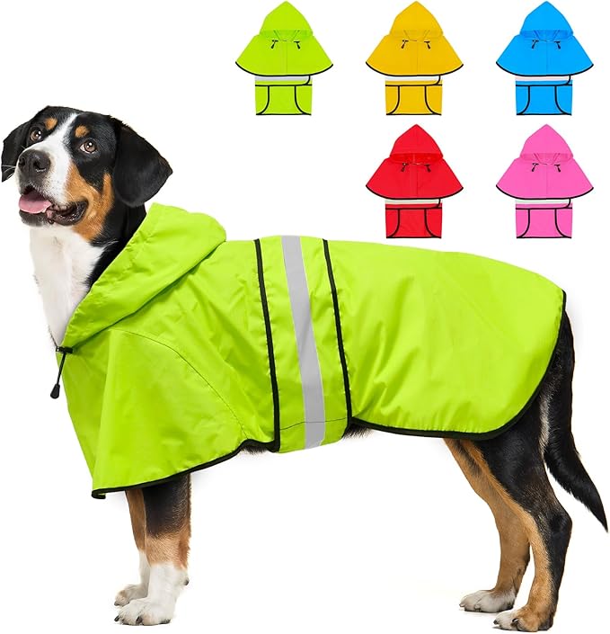 Dog Raincoat - Waterproof Reflective Dog Rain Jacket, Adjustable Hooded Doggy Rain Coats with Leash Hole, Lightweight Pet Slicker Poncho (XX-Large, Green)