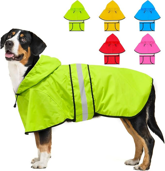 Dog Raincoat - Waterproof Reflective Dog Rain Jacket, Adjustable Hooded Doggy Rain Coats with Leash Hole, Lightweight Pet Slicker Poncho (XX-Large, Green)