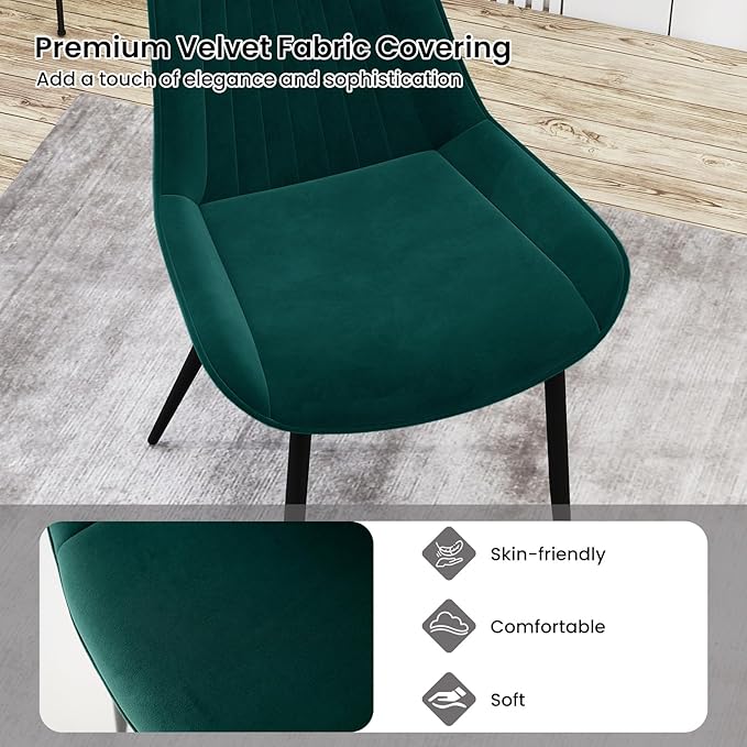 Giantex Dining Chairs Set of 4, Soft Velvet Upholstered Kitchen Dining Room Chairs w/Handle, Metal Legs, Curved Back, Modern Armless Accent Side Chair for Living Room, Restaurant (Velvet Green)