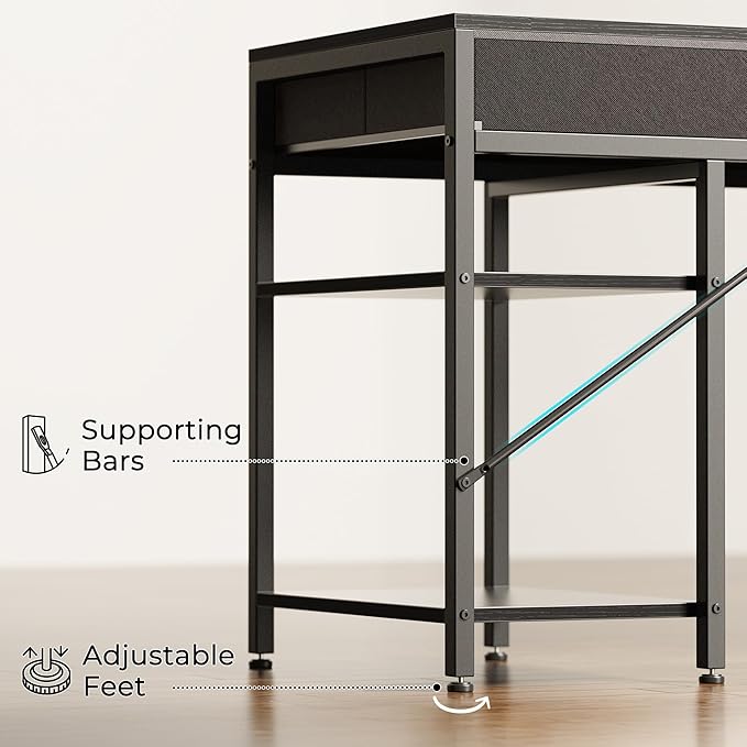 Huuger Computer Desk with 6 Drawers, 63 Inch Office Desk with Shelves, Reversible Gaming Desk, Corner Desk with Storage, for Home Office, Study, Living Room, Black