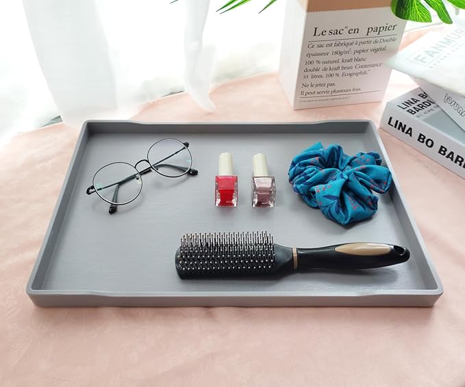 Gray Serving Tray (15 x 10.6 inch), Large Tray, Serving Accessory, Spa, Coffee, Drinks, Tea, Bar, Party, Seasoning, Perfume and Display Use.