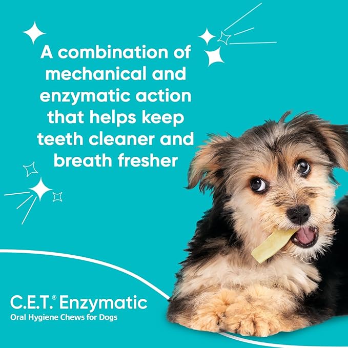 C.E.T. Enzymatic Oral Hygiene Chews for Dogs - Plaque & Tartar Control - Single Layer Beefhide with Exclusive Dual-Enzyme System & Tasty Chicken Flavor - Easy to Give Dog Dental Chew