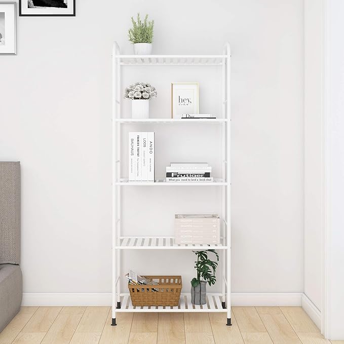 JSB 5-Tier Adjustable Shelving Unit, Heavy Duty Storage Rack Organizer Metal Corner Shelf for Kitchen Living Room Laundry Pantry Bathroom (White, 5 Tier)