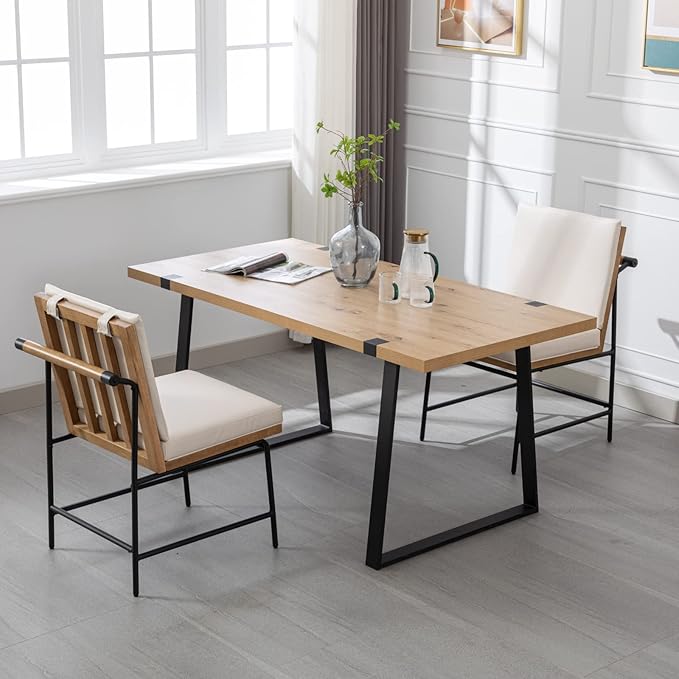 HEAH-YO Modern Dining Chairs Set of 4, PU Leather Upholstered Dining Chairs with Backrests, Armless Dining Room Chairs for Kitchen, Beige