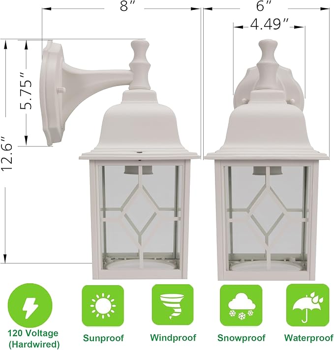 LIT-PaTH Outdoor LED Wall Lantern, White Large Exterior Wall Light Fixture, 3000K Warm White, 11W 1000 Lumen, Anti-Rust Aluminum Porch Lighting for Outside, Patio, Garage, 1 Pack