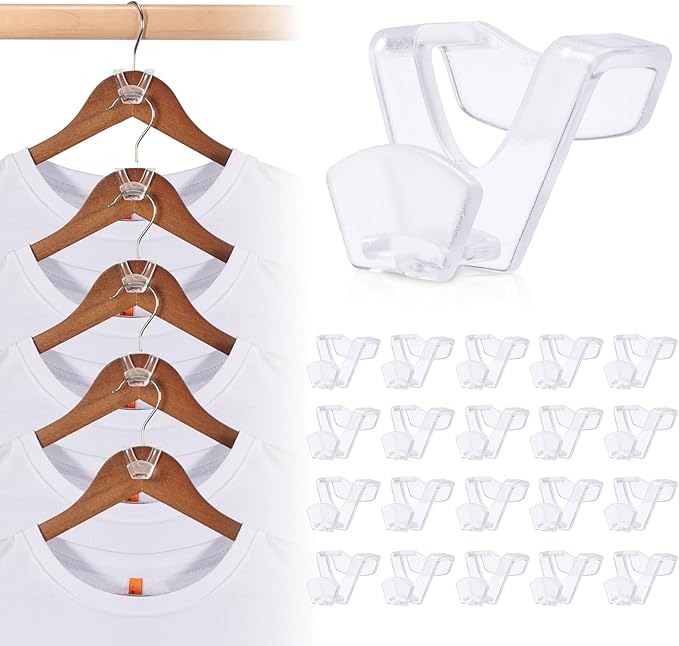 HOUSE DAY Space Saving Hangers 20 Pack, Clear Clothes Hanger Connector Hooks, Heavy Duty Hangers Space Saver, Premium College Dorm Room Essentials, Closet Organizers and Storage