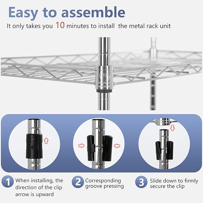 FDW 5 Tier 22L x 12W x 48H Pantry Shelves Adjustable Metal Shelves NSF Storage Rack Shelving Units for Kitchen Garage Small Places Commercial,Chrome