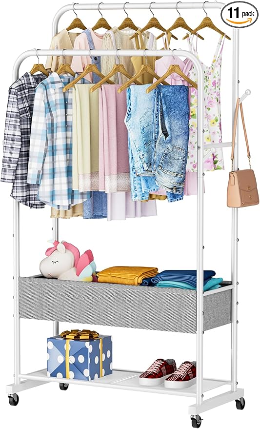 SINGAYE Clothes Garment Coat Rack Drying Clothing Racks Metal Freestanding for Hanging Clothes Portable Closet for Laundry Bedroom White
