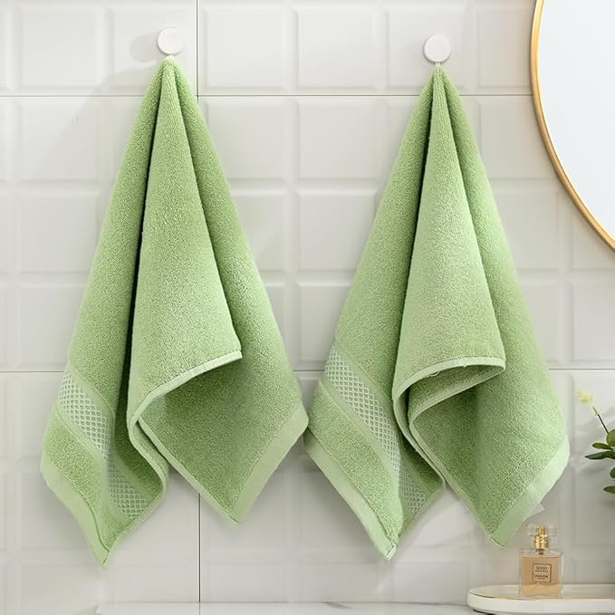sense gnosis Green Hand Towel Absorbent Super Soft 100% Cotton 2 PC Towel Set Decorative Bath Hand Towels for Bathroom Everyday Use 13"x 29"