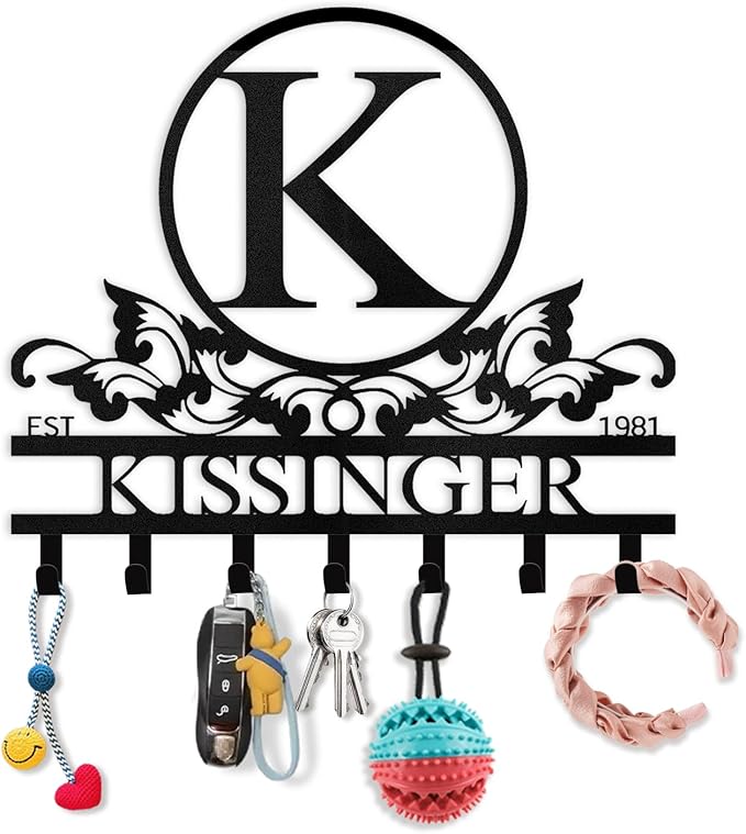 Personalized Key Holder Wall Mount - Custom Family Name Key Holder for Wall, Metal Key Rack Hook Organizer, Coat Rack, Key Hanger Wall Decor for Kitchen, Entryway, Hallway, Bedroom