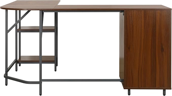 Techni Mobili L Shaped Desk - Two-Toned Computer Desk with Drawers & Storage Shelves - Simple Modern Furniture & Home Office Space Corner Table for Work & Writing