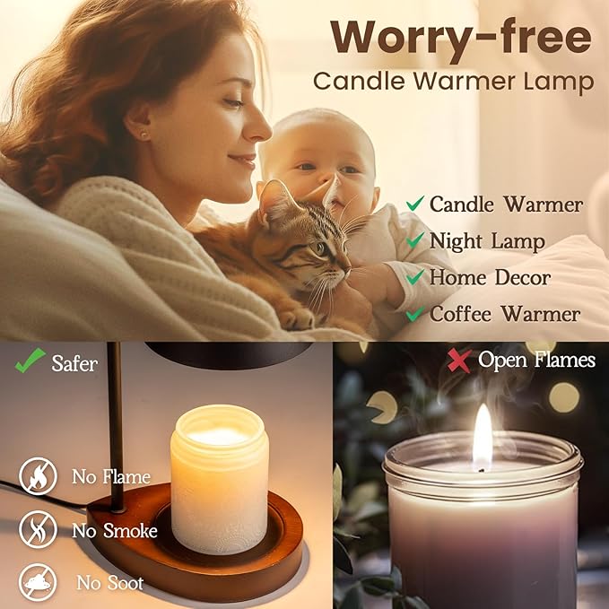 Marycele Candle Warmer Lamp with Timer Black, Birthday Gifts for Women Men, House Warming Gifts New Home Decor Aesthetic Black Walnut, Electric Dimmable Wax Melt Warmer for Jar Candles