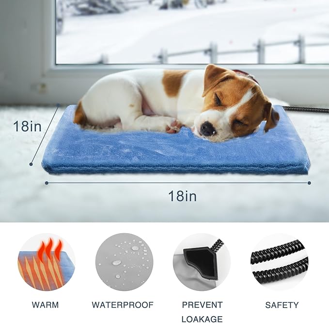 Heated Cat Bed, Adjustable Temperature Dog Cat Heating Pad with 6 Temp & 5 Timer, Pet Heating Pad for Cats Dogs with Chew Resistant Cord, Electric Dog with Washable Cover 18X18