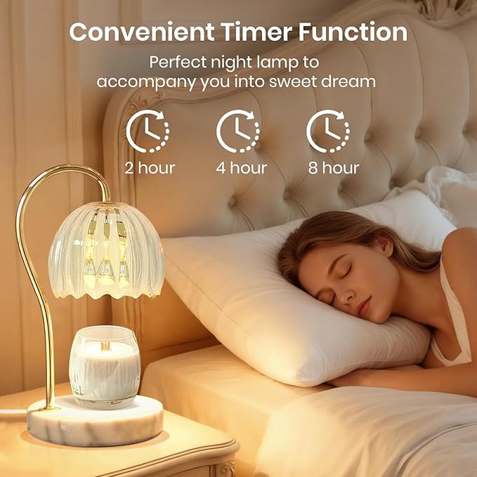 Candle Warmer Lamp with Timer, Electric Candle Warmer with 2 Bulbs for Scented Candles, Dimmable Wax Melt Warmer with Marble Base for Home Room Décor, Gifts for Women Mom