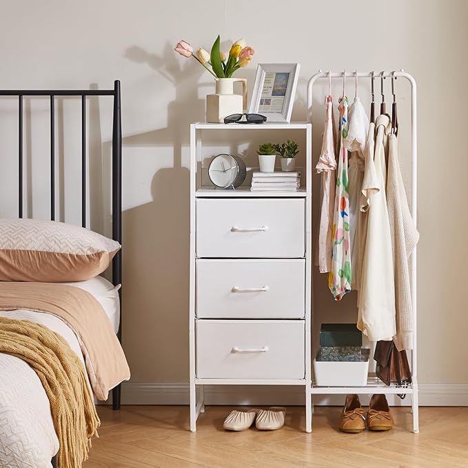 Clothes Rack, Garment Rack with Shelves and Hanging Rod, 3 Drawers, Reversible Coat Hanger, White YD-TM081W1