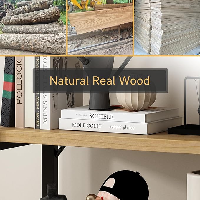 Real Solid Wood Bookshelf Shelves Rustic Vintage Industrial Etagere Bookshelf, Metal & Timber Free Vintage Bookcase, (Genuine Timber) (5-Tiers-Real Wood)