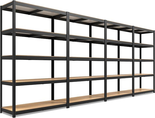 HOMEDANT House 5 Tier Laminated Metal Shelving Unit Adjustable Storage Utility Rack Heavy Duty Shelves Organization Multipurpose Shelf Kitchen Garage Pantry Closet (4, (L) 48.1" W, Black)