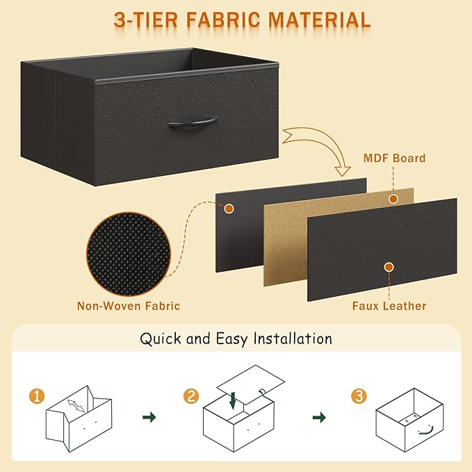 Modern Corner Vanity Desk with 6 Fabric Drawers Power Outlet Side Pocket L Shaped Drawers Makeup Desk Dressing Table for Girls Women Bedroom (Black)