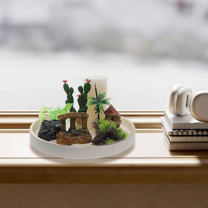 Decorative Tray, Round Tray Decor, Desk Organizer for Coffee Table, Living Room, Kitchen Counter, Beige