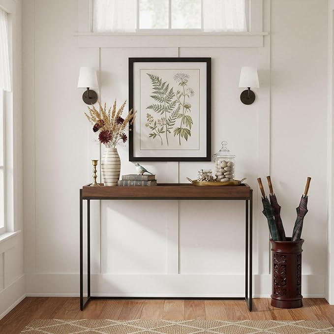 Narrow Console Table Solid Wood, Slim Entryway Table with Storage Groove, Farmhouse Small Sofa Table Behind Couch for Hallway, Living Room, Foyer(Brown 11.8" W,59" Lx31.5 H)