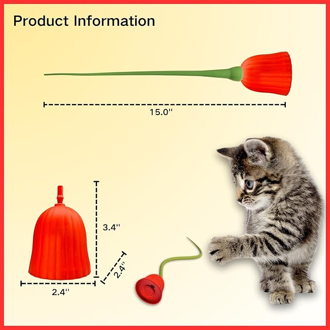 Interactive Electric Cat Teaser Wand Toys with Silicone Tail, Rechargeable Exercise Toy for Indoor Cats and Kittens (RED)