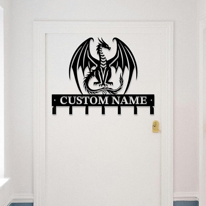 Personalized Evil Dragons Keys Hooks,Custom Name Metal Dragons Art Keys Hooks,Metal Dragons Lover Wall Home Storage Decorative Keys Hooks,Key Holder Hooks for Wall (Style C)