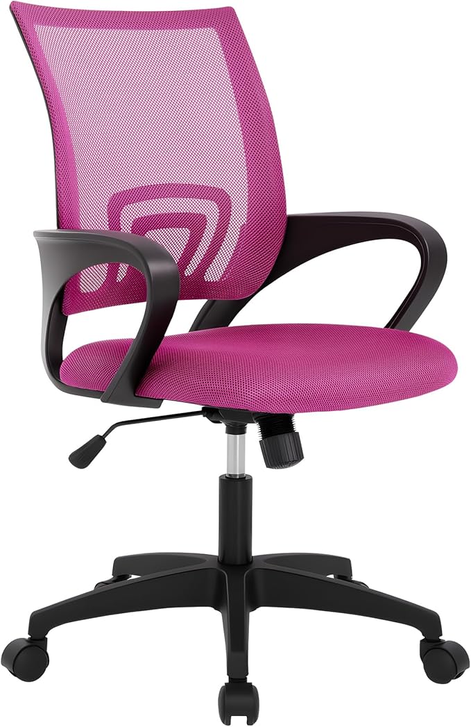 BestOffice | Ergonomic Office Chair | Mid-Back Swivel Desk Chair | Breathable Backrest & Lumbar Support | Adjustable Height | Sponge Seat | Rolling Wheels | Peach Pink | for Adults & Women
