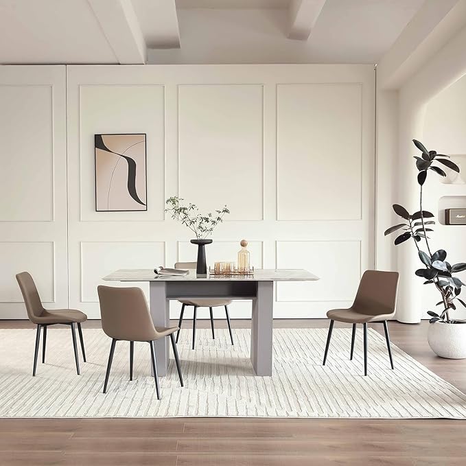 Leather Dining Chairs Set of 6, Mid Century Modern Faux Leather Kitchen & Dining Room Chairs, Comfortable Dinner Chair Kitchen Chair for Restaurant Living Room, Cafe, Home (6, Coffee)