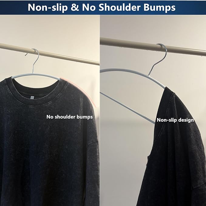 16.5 Inch Pack of 20 White No Shoulder Bumps Non-Slip Rubber Coating Contour Metal Hangers, Sweater Hanger, Suit Hanger with Pants Bar